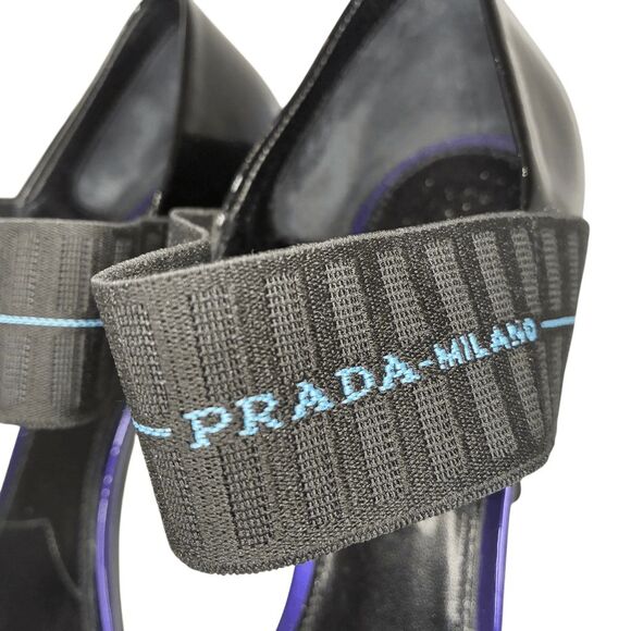 Prada Patent Leather Elastic Strap Sandals 93mm Heel Giacinto Size 39 Open Toe - Picture 12 of 12